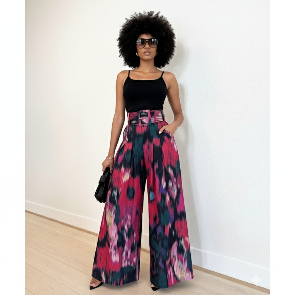 Fashionable Tie-Dye Printed High Waist Wide Leg Pants