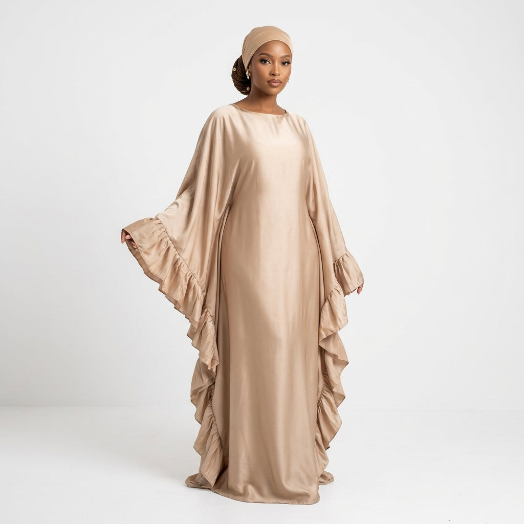 Plus Size Satin Long Sleeve Kaftan Dress