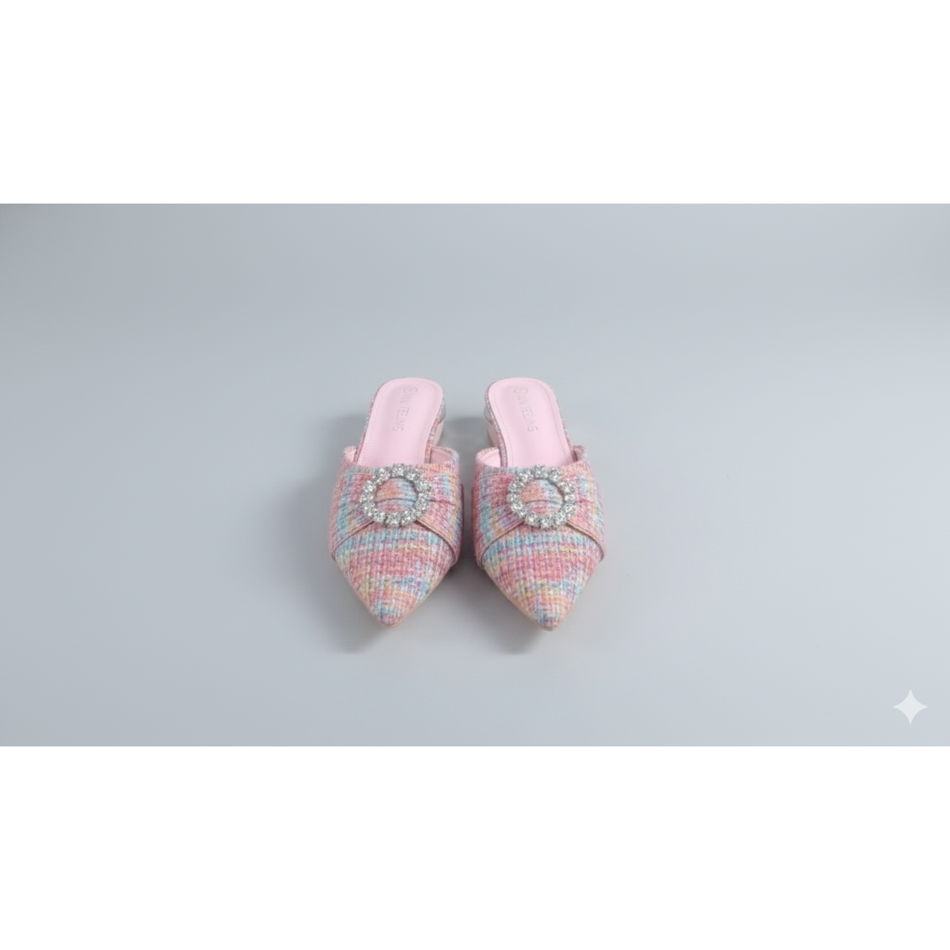 Glamorous Rhinestone Decor Point Toe Flats Mule Shoes