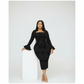 Long Sleeve Square Neck Butterfly Bodycon Dress