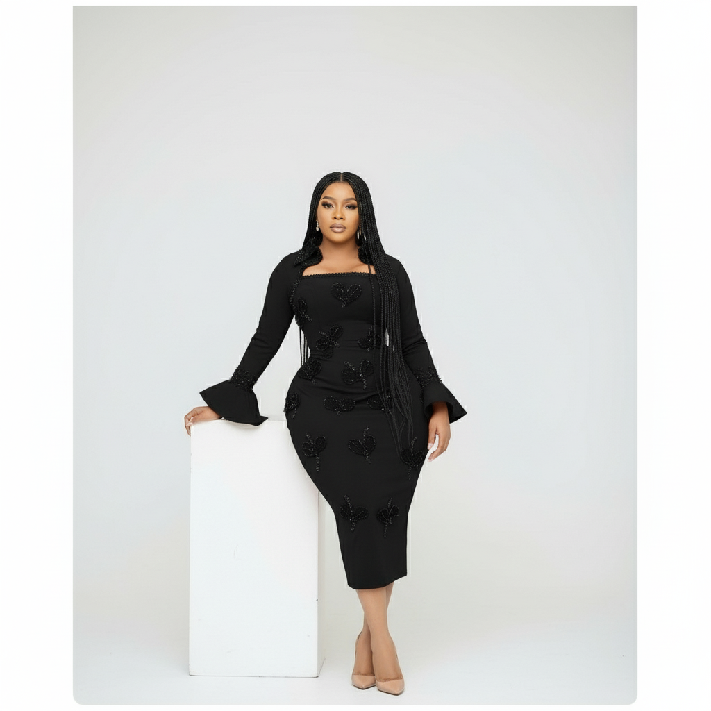 Long Sleeve Square Neck Butterfly Bodycon Dress