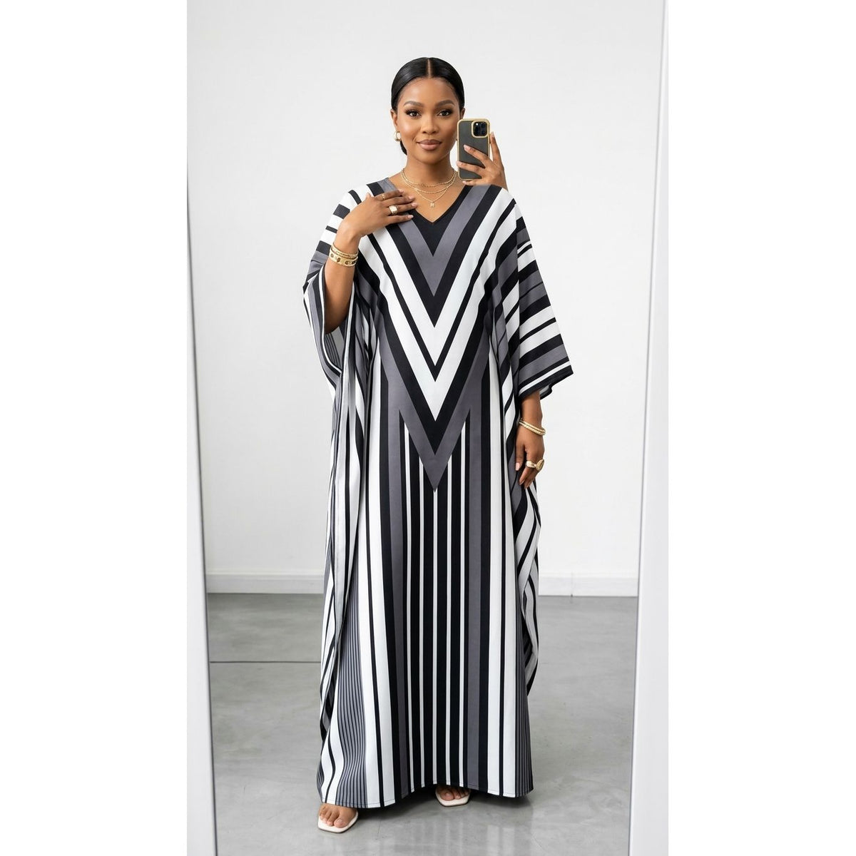 Chevron V-Neck Maxi Kaftan Dress