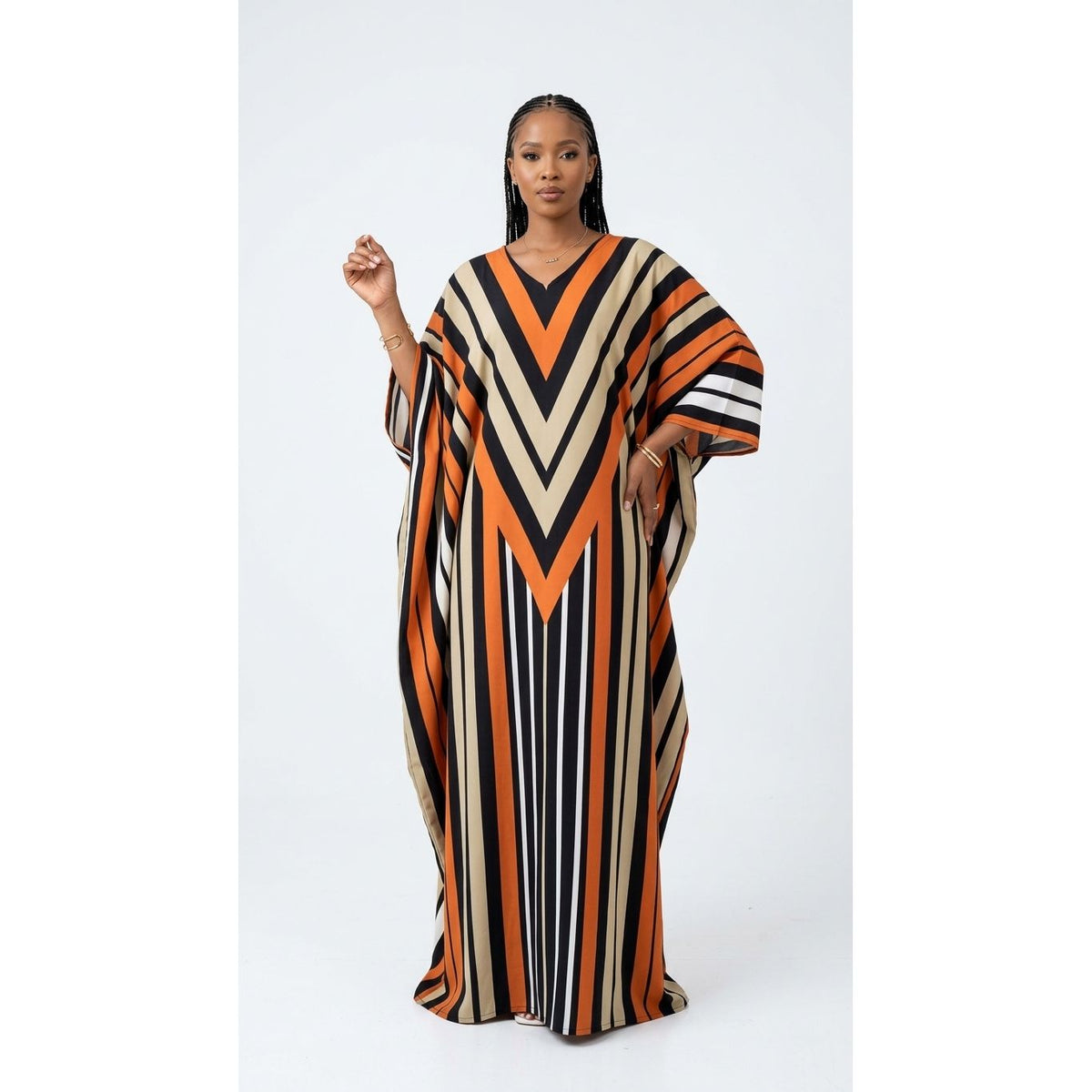 Chevron V-Neck Maxi Kaftan Dress