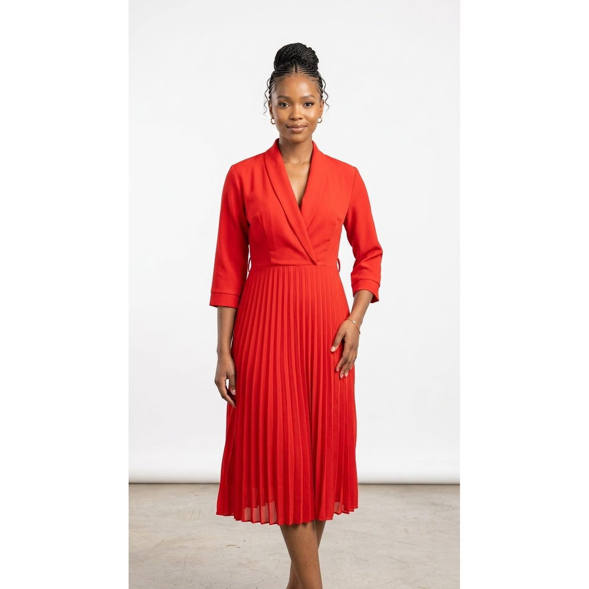 Women's V-Neck Blazer Style Pleated Dress – Office to Evening
