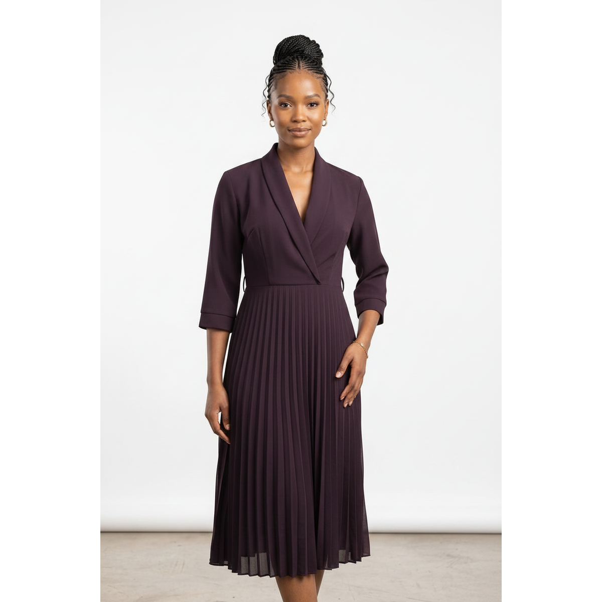 Women's V-Neck Blazer Style Pleated Dress – Office to Evening