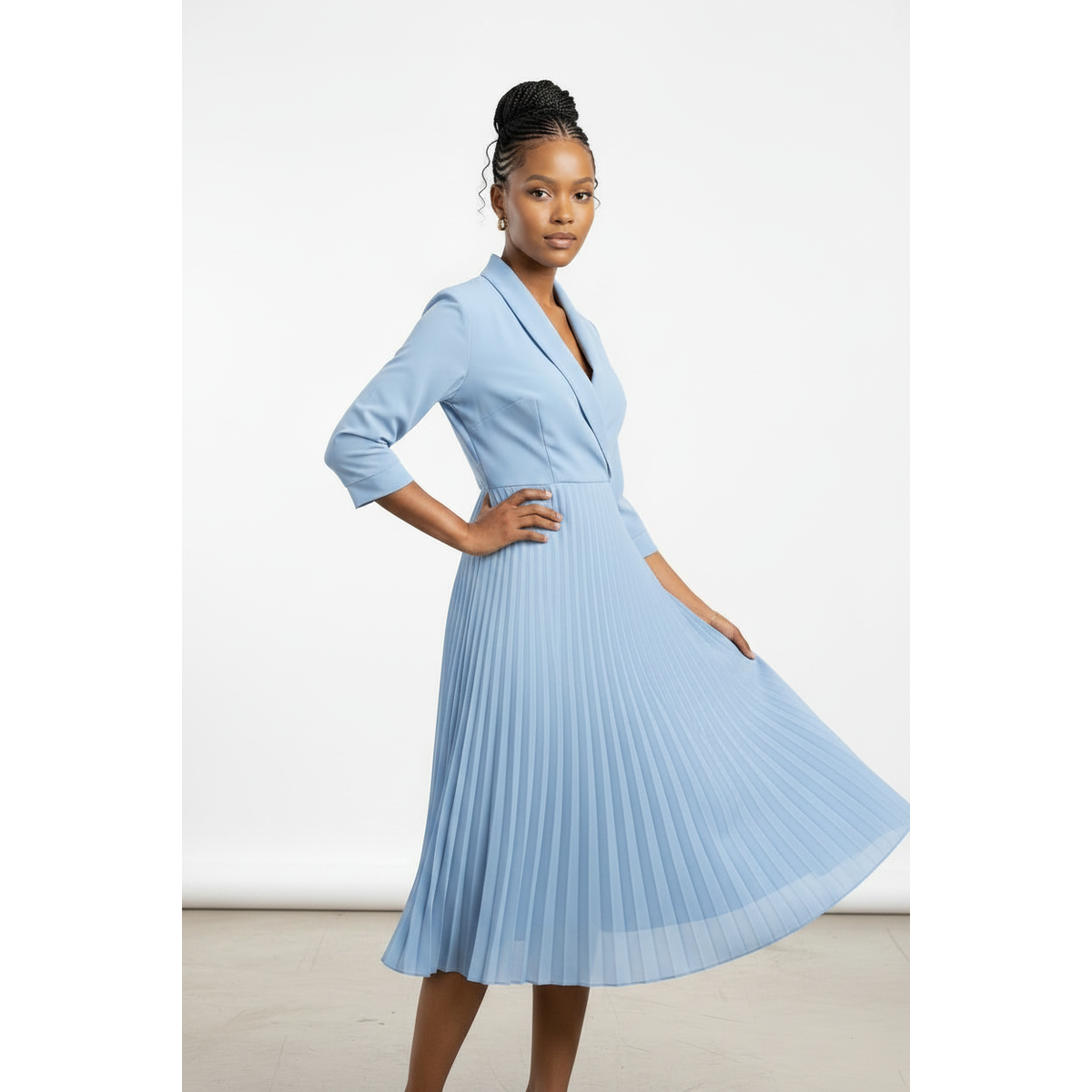 Women's V-Neck Blazer Style Pleated Dress – Office to Evening