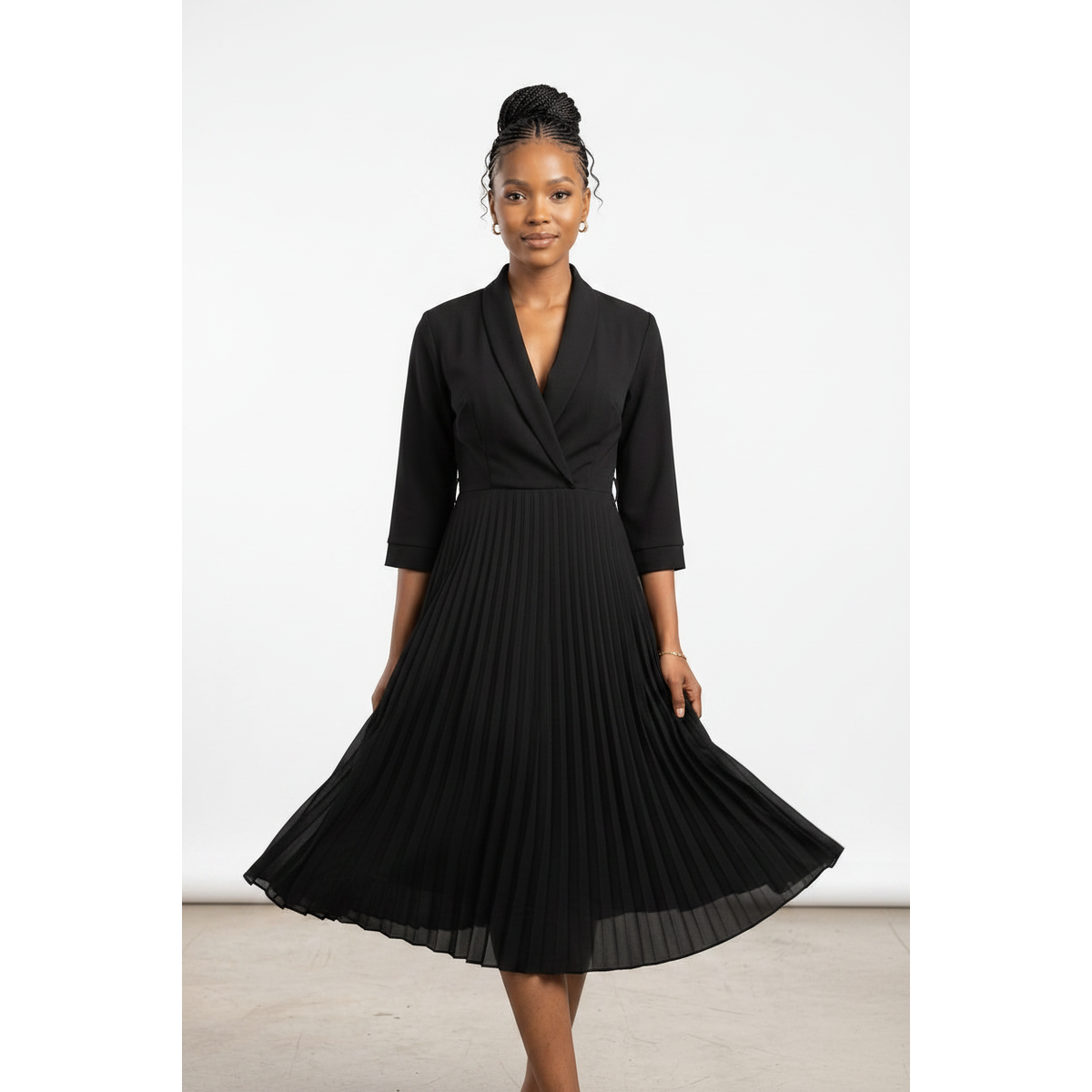 Women's V-Neck Blazer Style Pleated Dress – Office to Evening