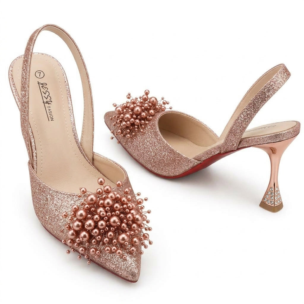 Pointed-Toe Slingback Mid-Heel Shoes