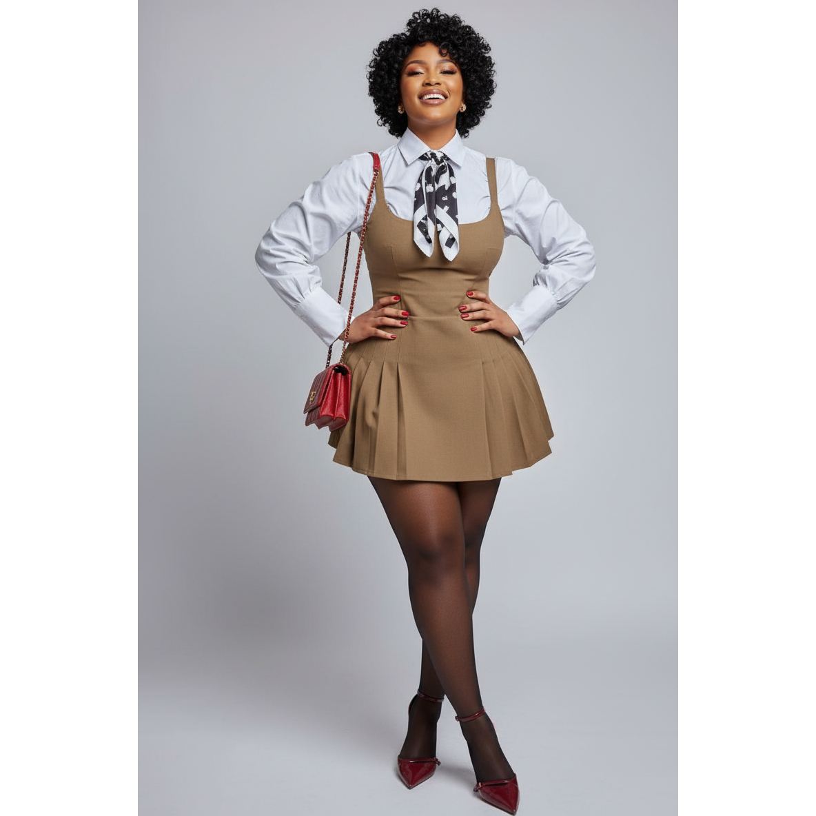 Elegant Long Sleeve Down-Collar  A-Line Strap Mini Dress