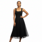 Square Neck Sleeveless Plain Colour Midi Dress