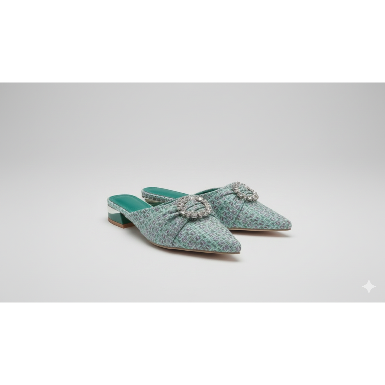 Glamorous Rhinestone Decor Point Toe Flats Mule Shoes