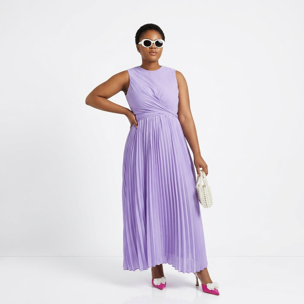 Women's Pleated A-Line Midi Dress