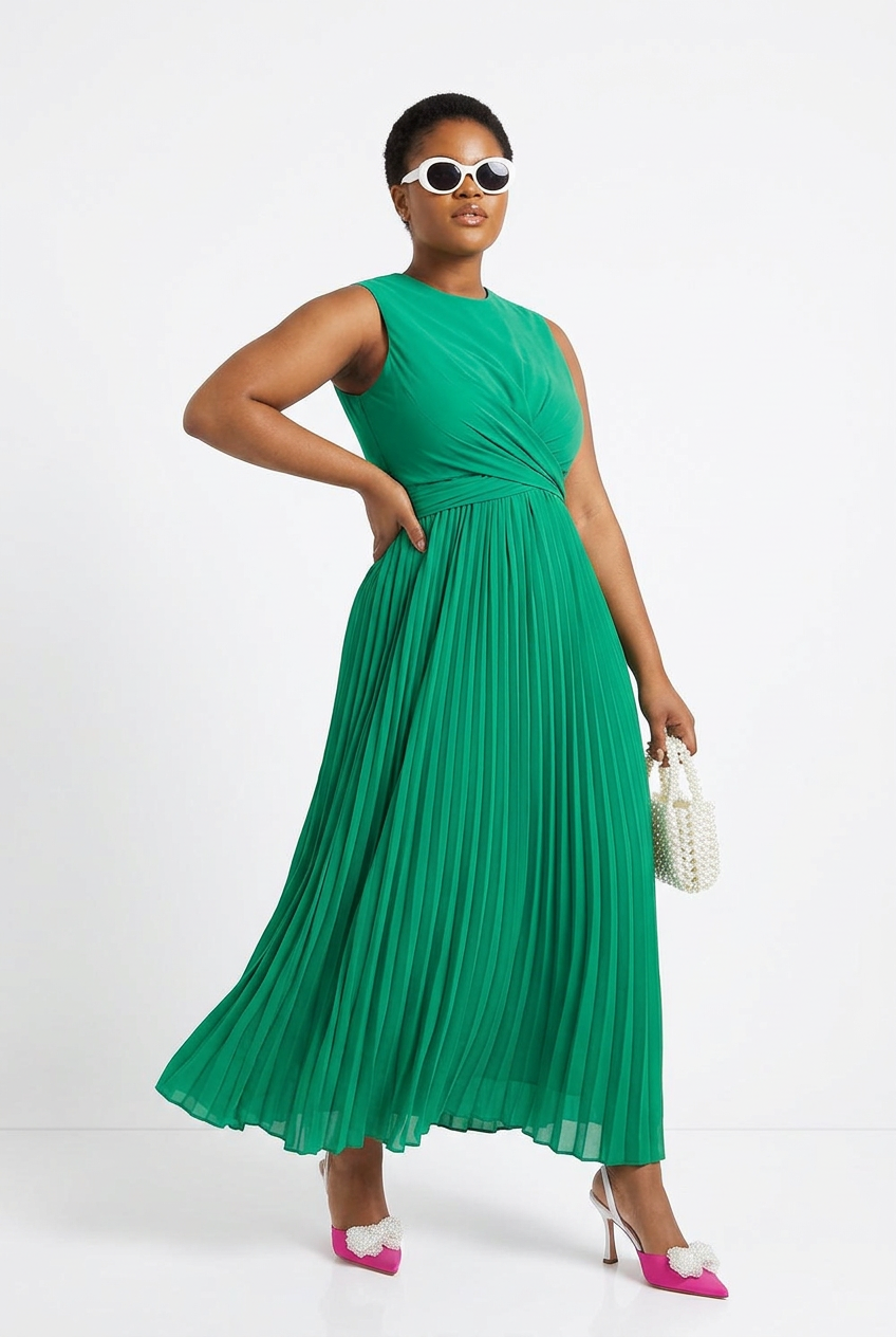 Women's Pleated A-Line Midi Dress