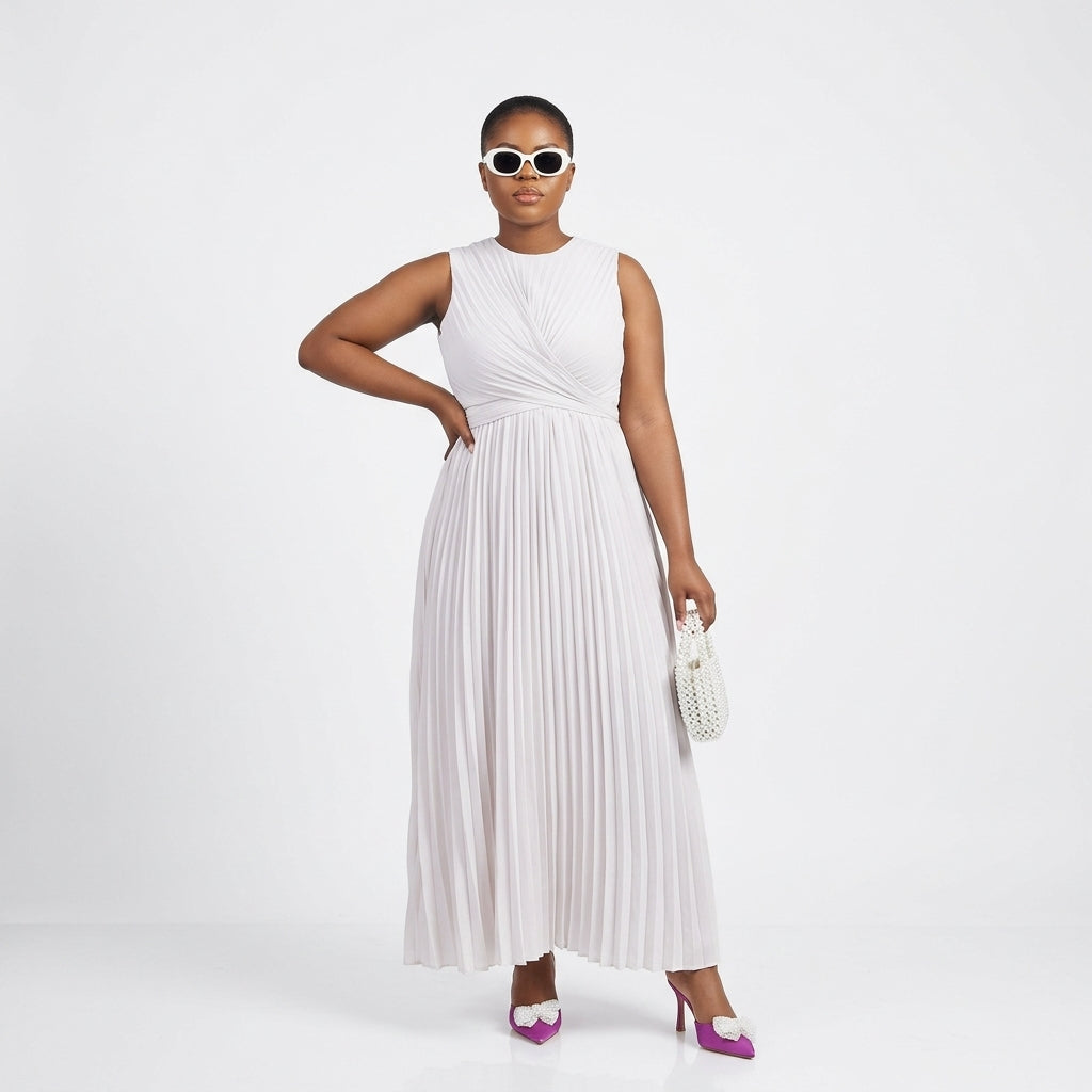 Women's Pleated A-Line Midi Dress