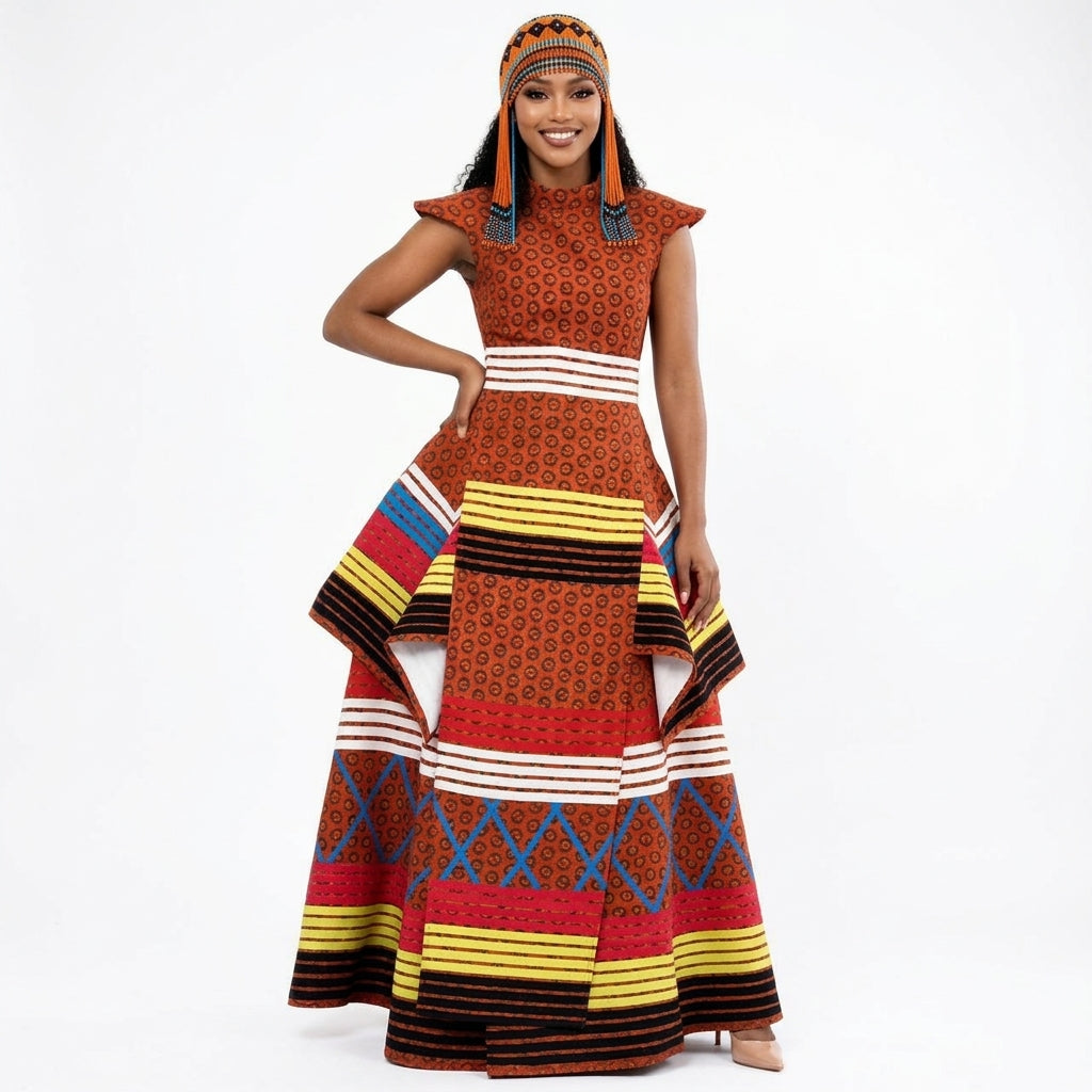 African Print Peplum Traditional Maxi Dress