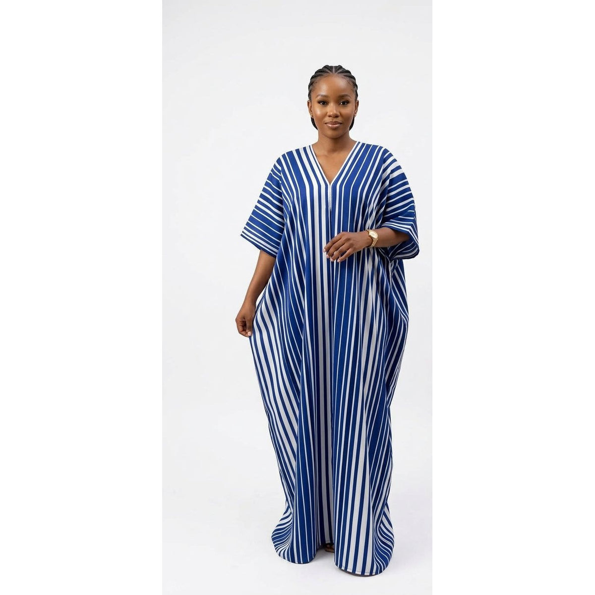 Striped V-Neck Maxi Kaftan Dress