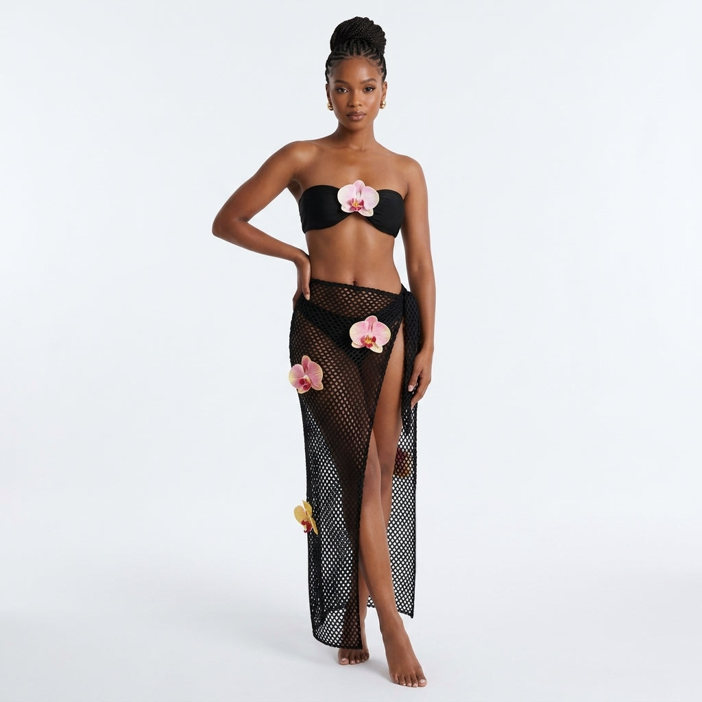 Sheer Lace Maxi Beach Cover-Up Set