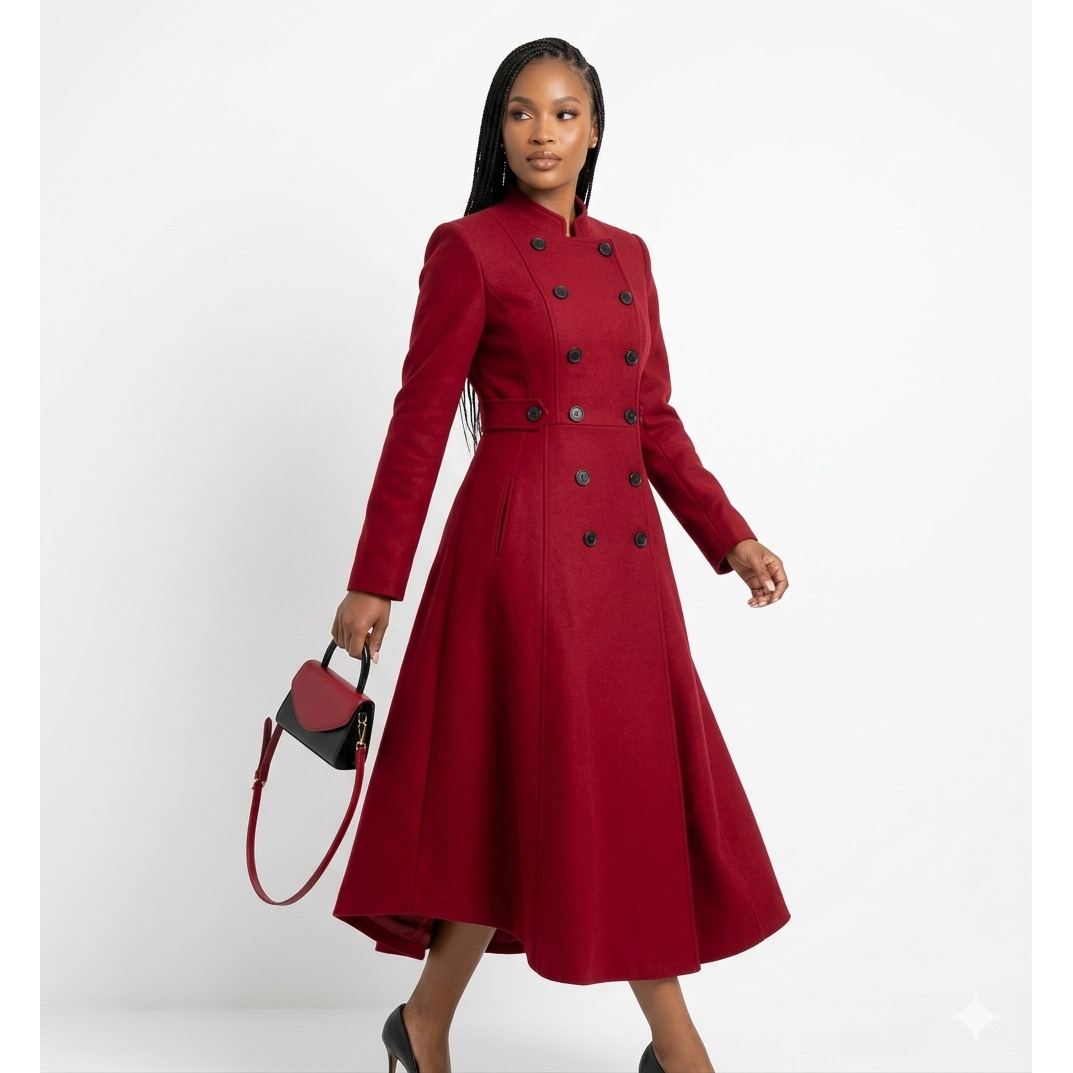 Plus Size Double-Breasted Long Elegant Overcoat.