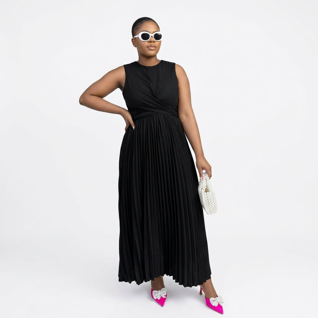 Women's Pleated A-Line Midi Dress