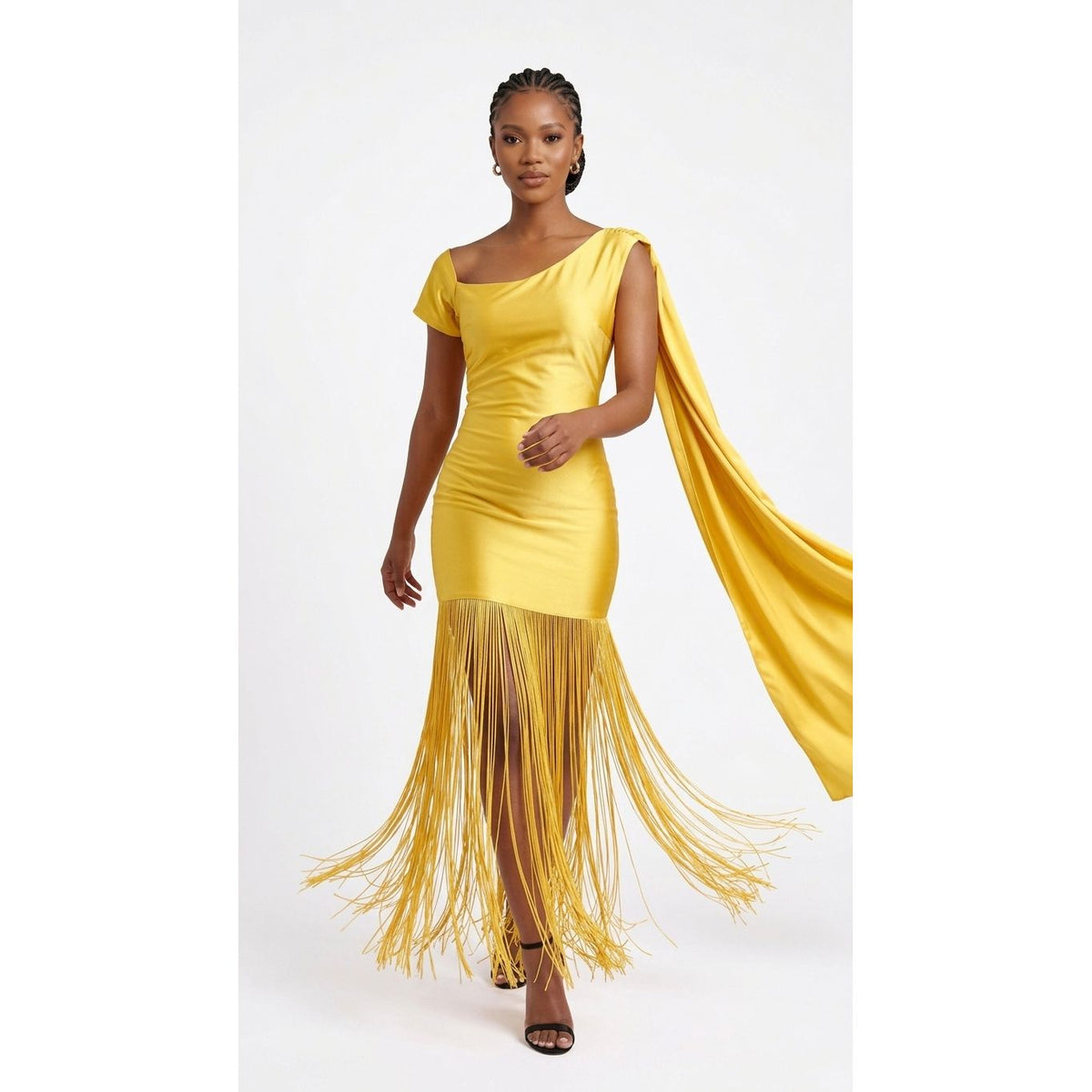 One-Shoulder Fringe Bodycon Midi Dress | Women's Party Dress