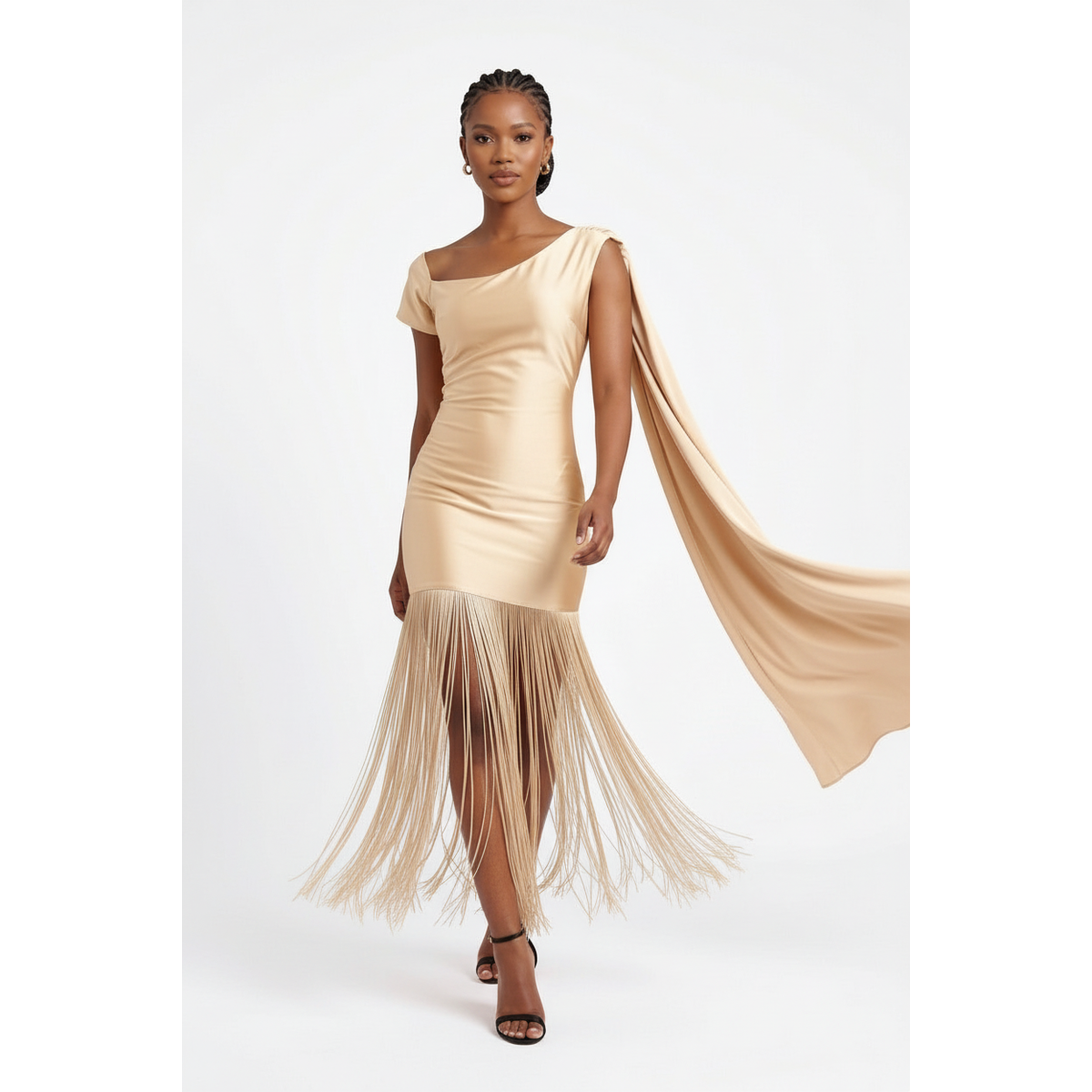 One-Shoulder Fringe Bodycon Midi Dress | Women's Party Dress