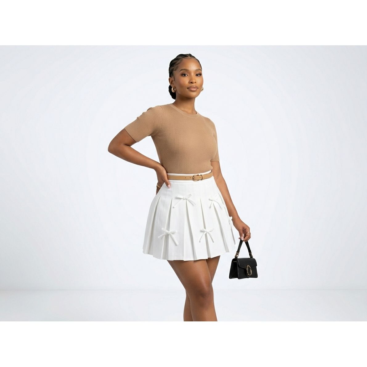 Pleated Mini Skirt with Bow Accents – Feminine & Chic
