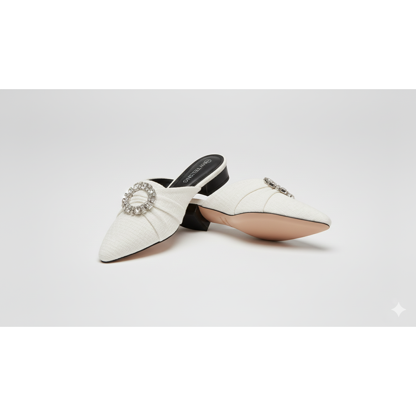 Glamorous Rhinestone Decor Point Toe Flats Mule Shoes