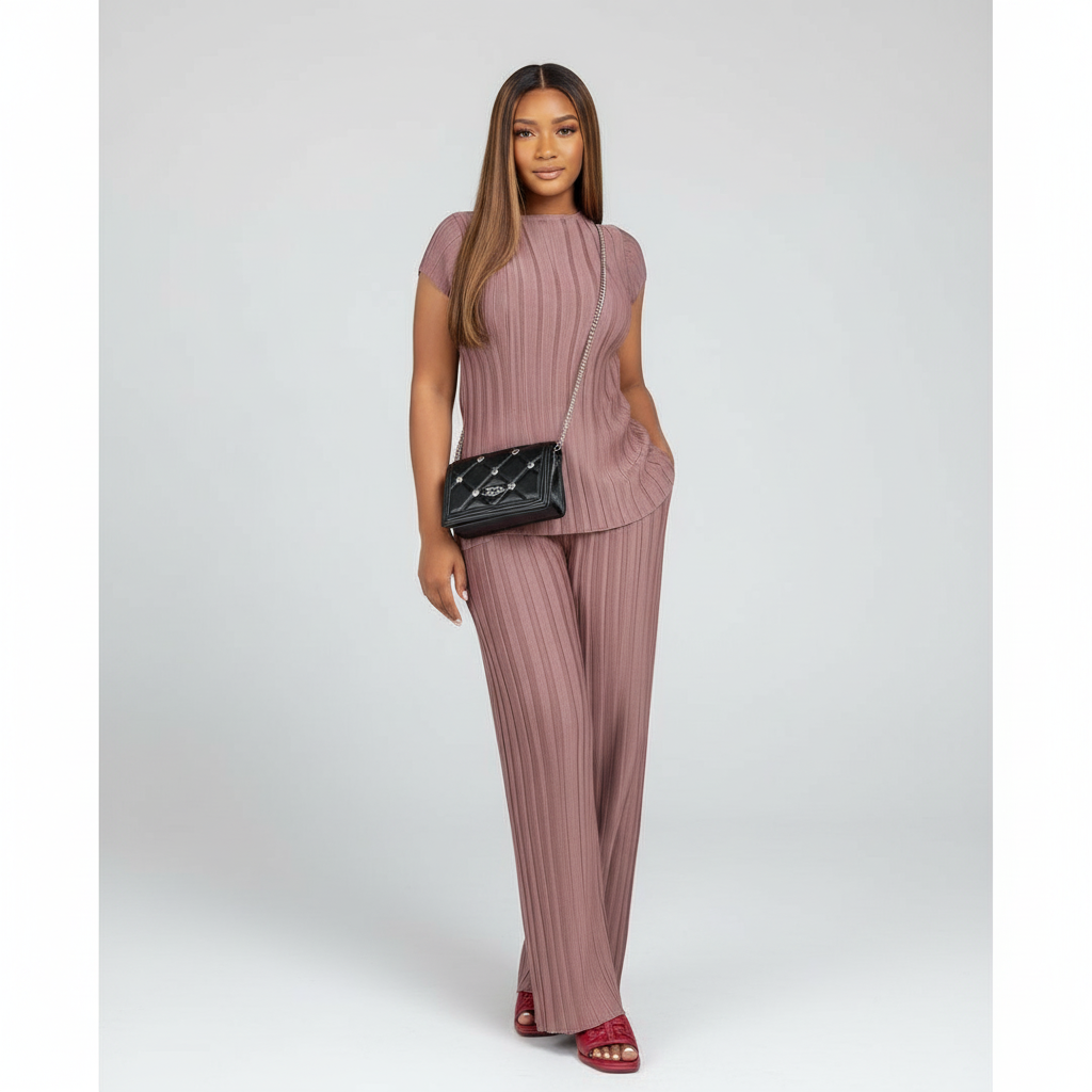 Sleeveless Slim Top and Wide Leg Pants Pleated Outfit Set