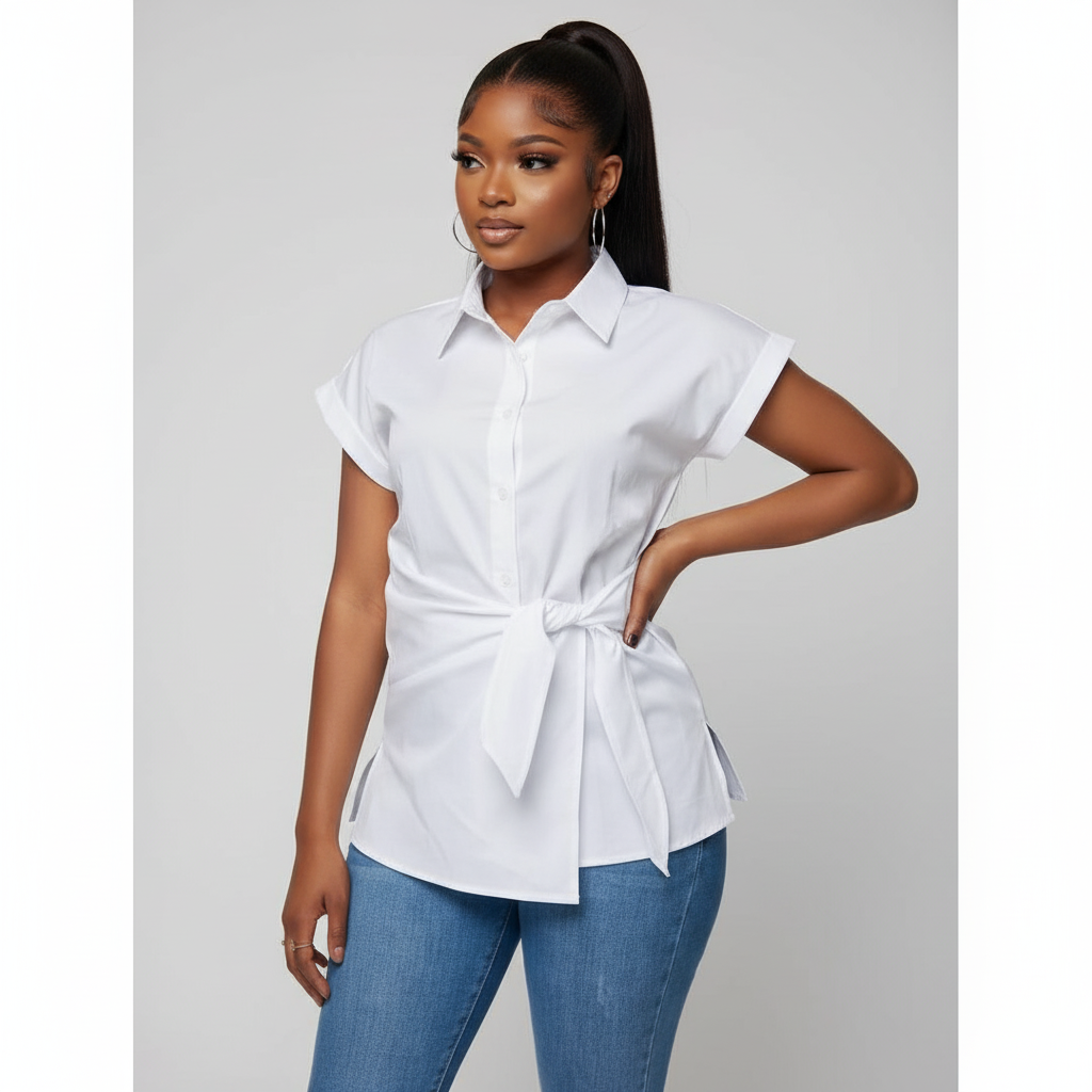 Casual Short Sleeve Turn Down Collar Office Lady Blouse Tops