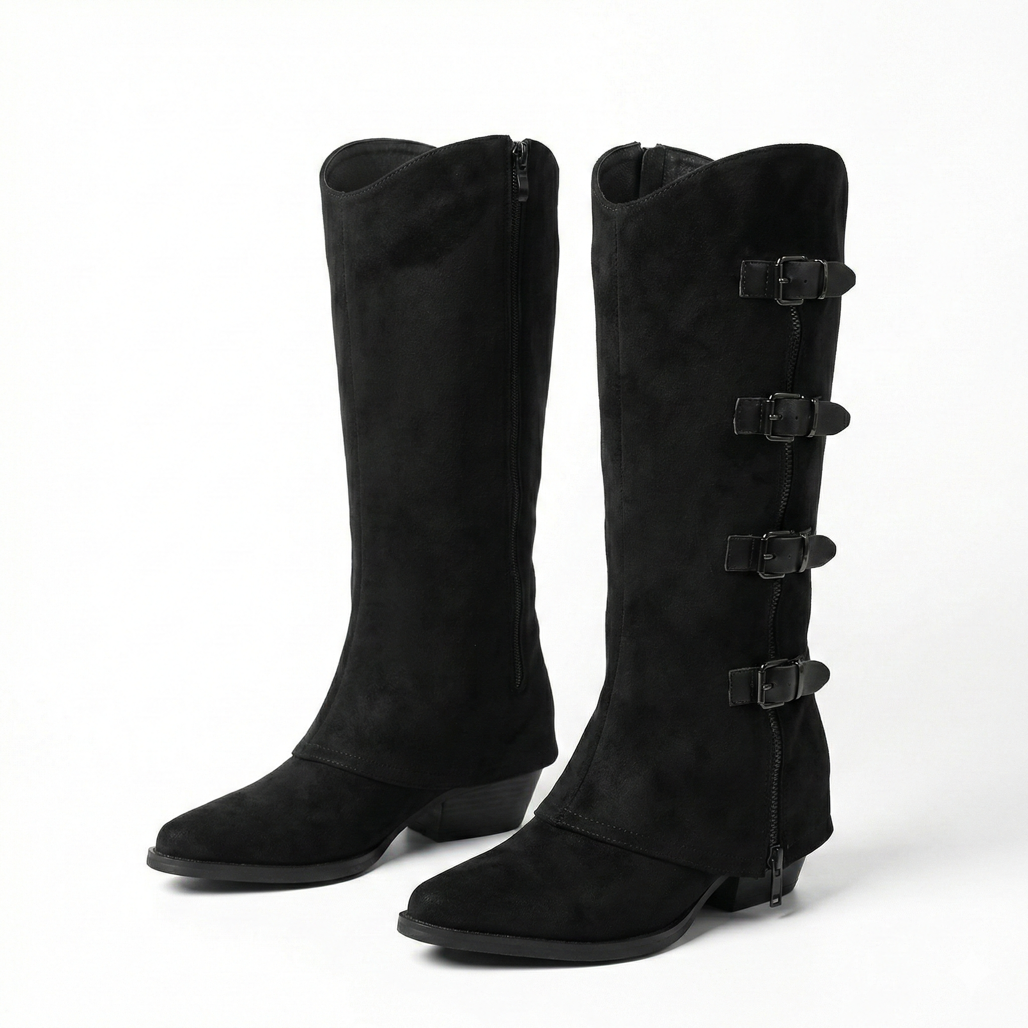 Leather Buckle Decor High Heel Pointed Toe