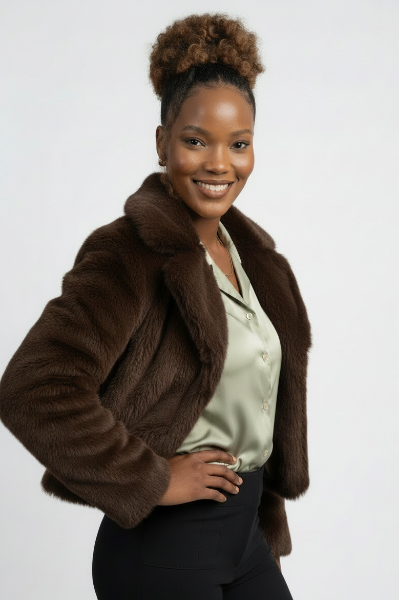 Vintage Oversized Crop Faux Fur Jacket