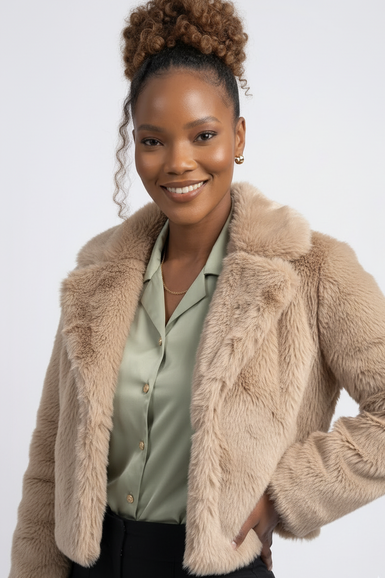 Vintage Oversized Crop Faux Fur Jacket