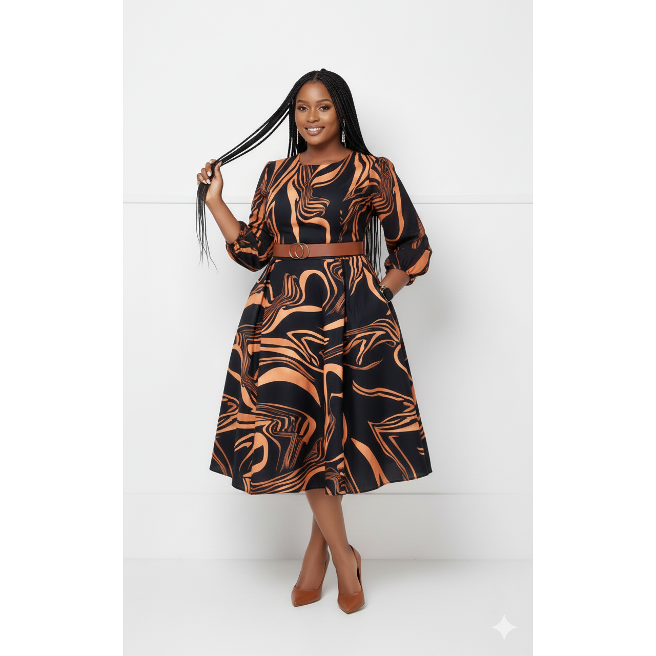 Printed Vintage Style Fashion Midi Dress