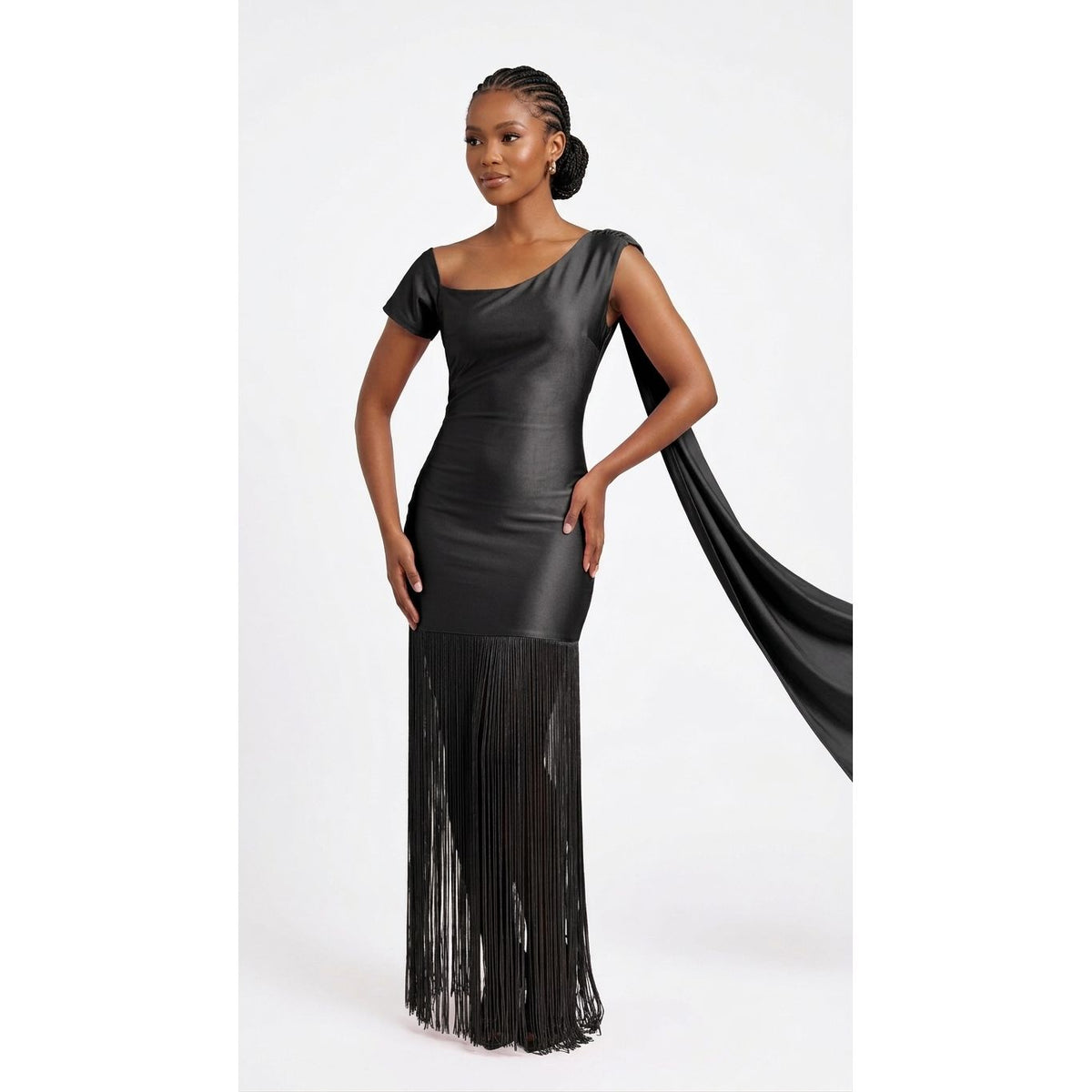 One-Shoulder Fringe Bodycon Midi Dress | Women's Party Dress