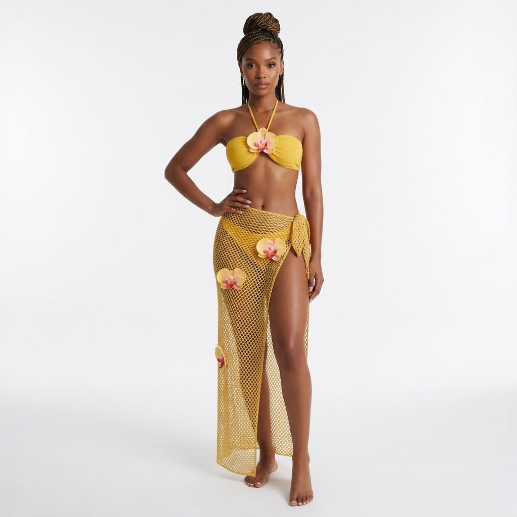 Sheer Lace Maxi Beach Cover-Up Set