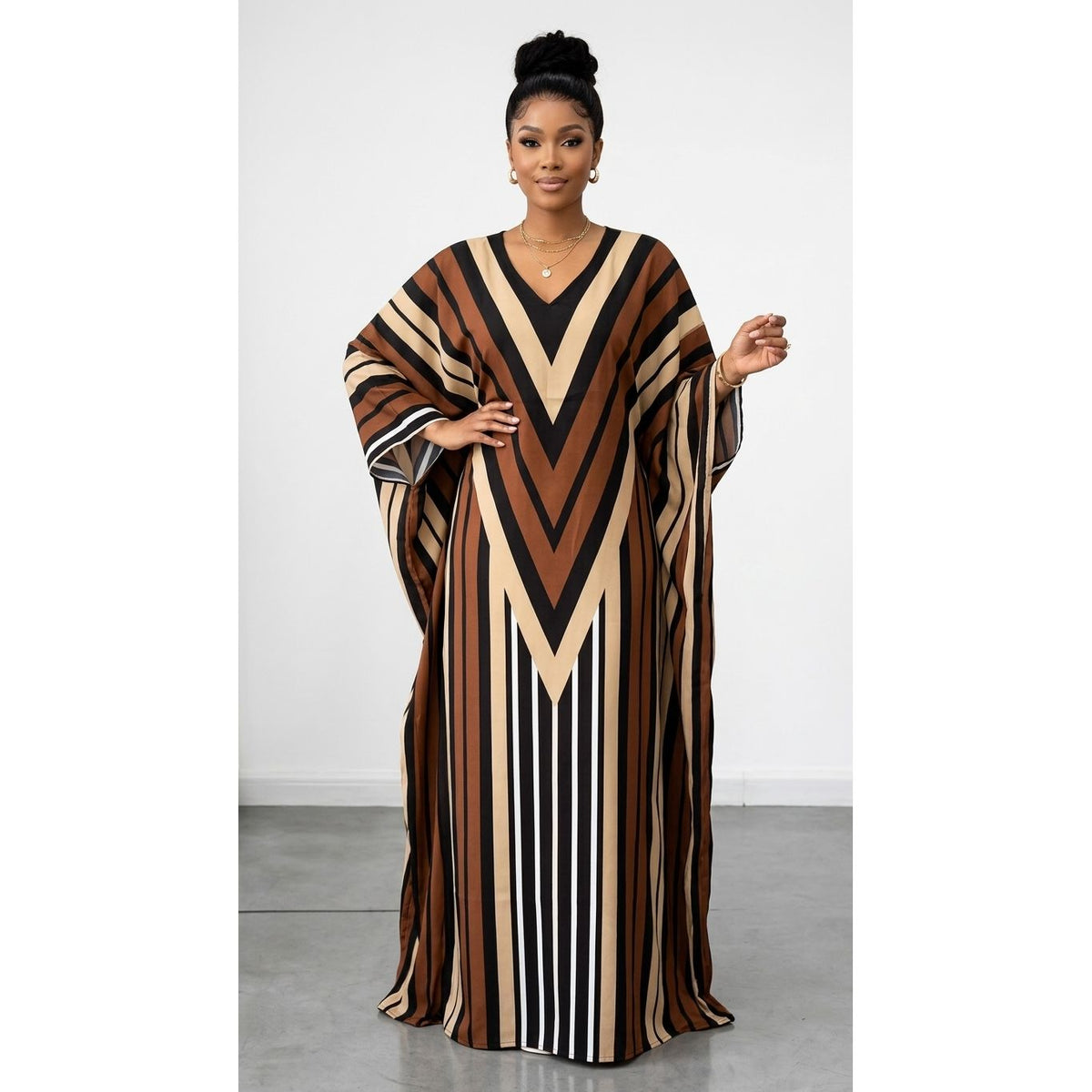 Chevron V-Neck Maxi Kaftan Dress