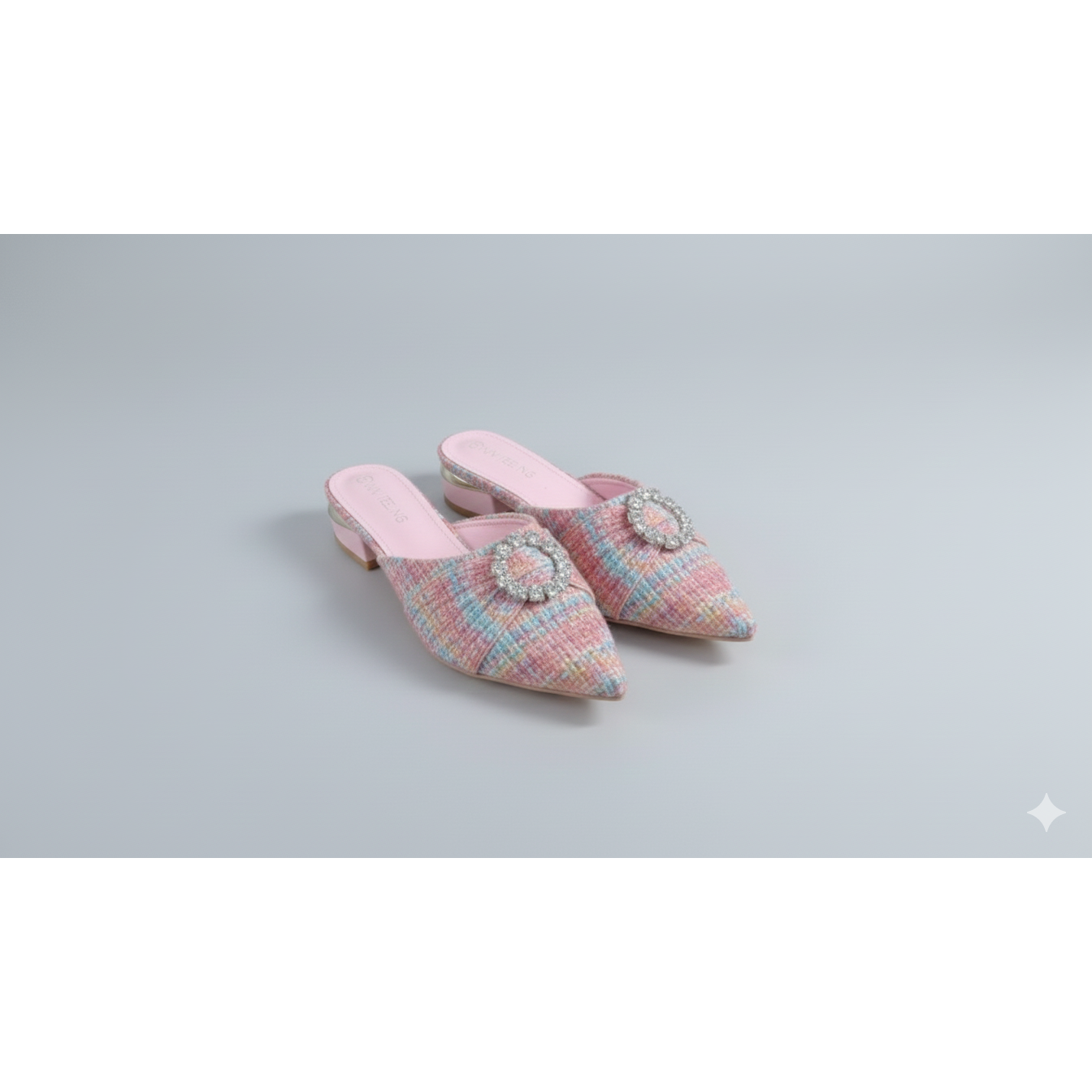 Glamorous Rhinestone Decor Point Toe Flats Mule Shoes