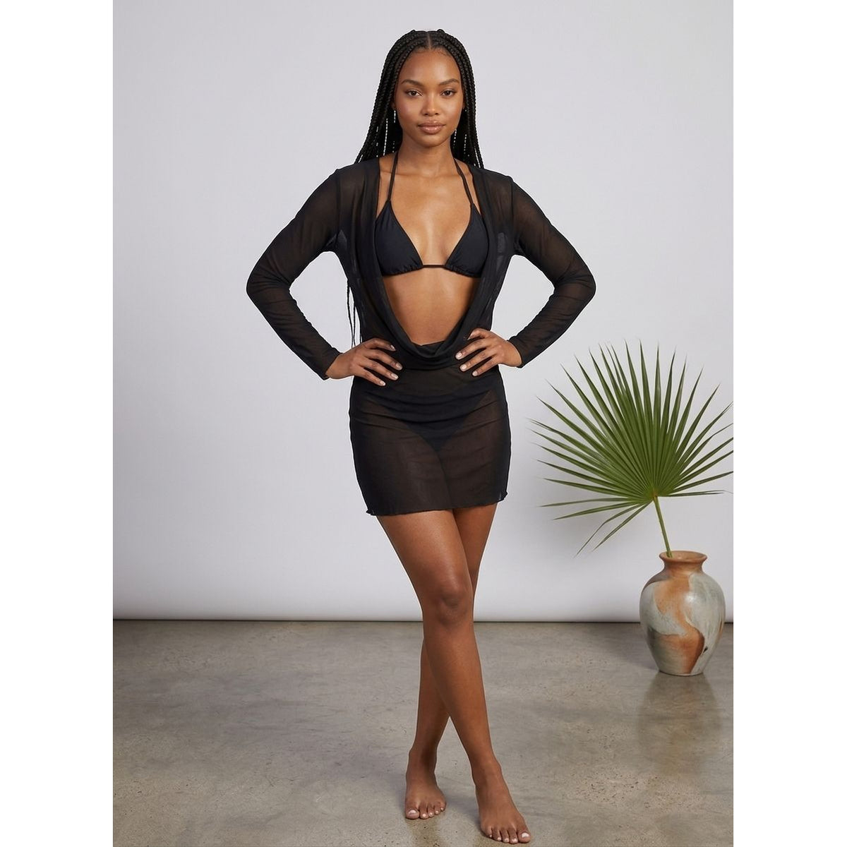 Sheer Lace Maxi Beach Cover-Up & Bra Top 3-Piece Set