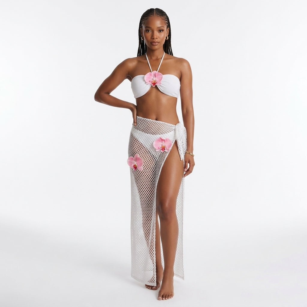 Sheer Lace Maxi Beach Cover-Up Set