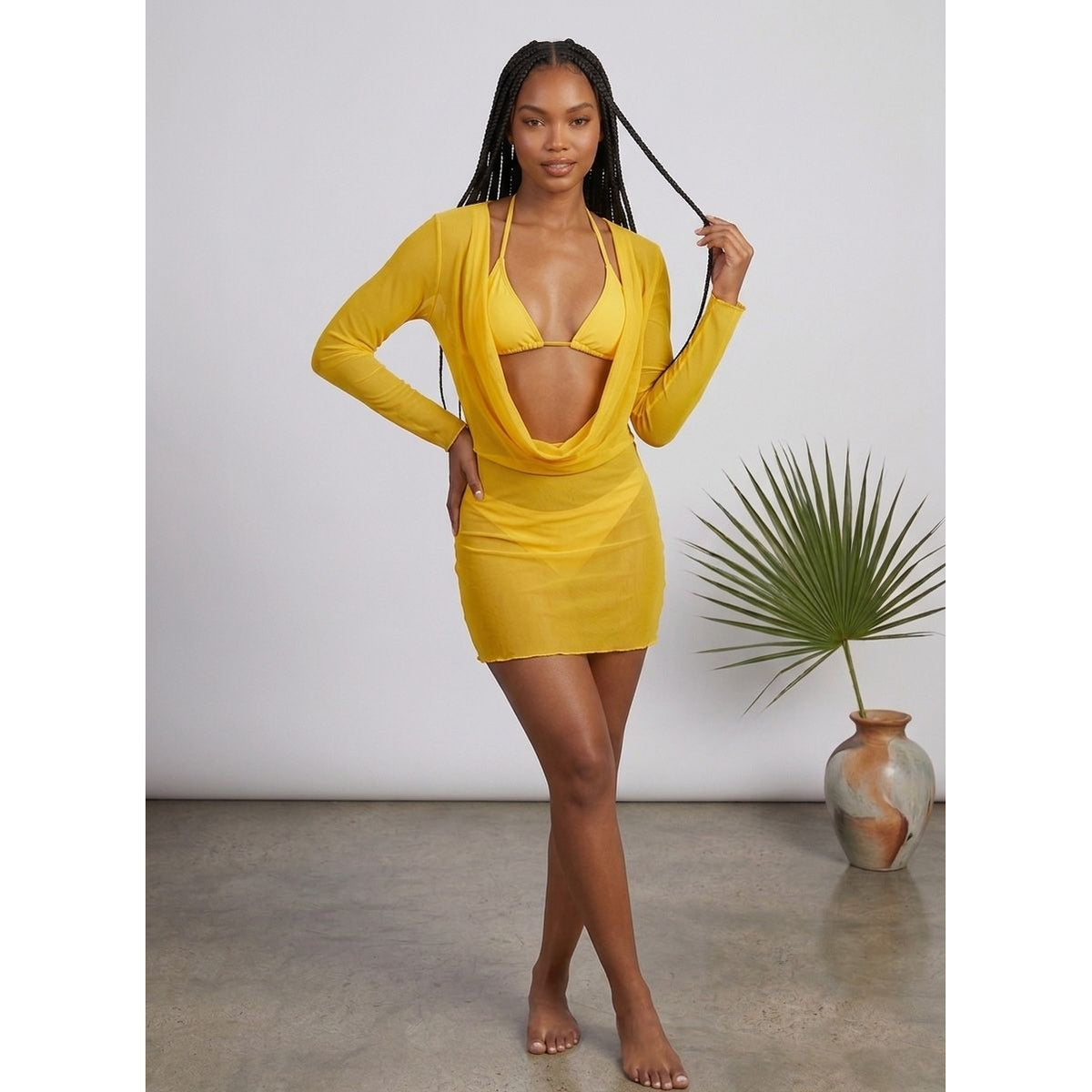 Sheer Lace Maxi Beach Cover-Up & Bra Top 3-Piece Set