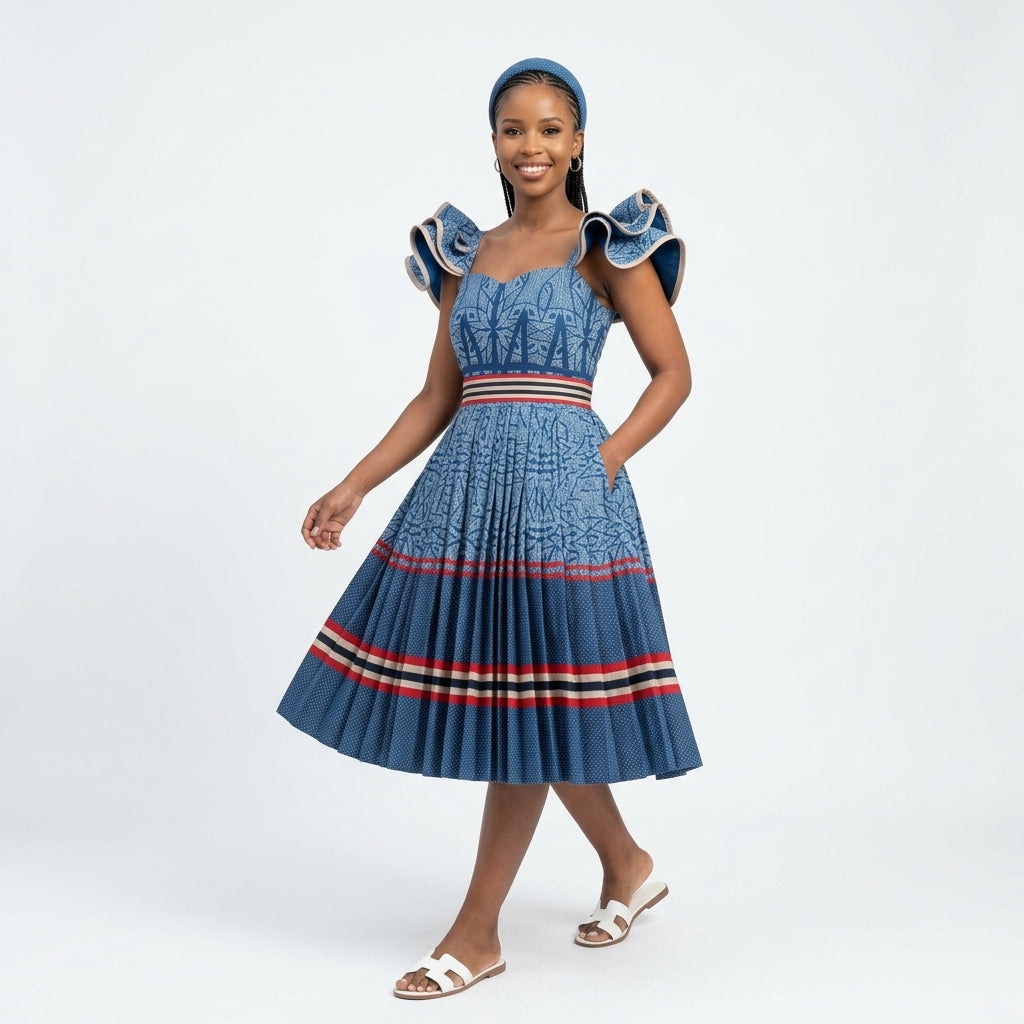 Sepedi Traditional Ankara Pleated Dress