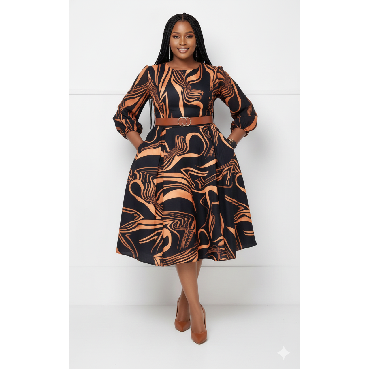 Printed Vintage Style Fashion Midi Dress