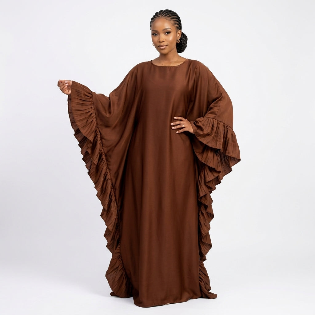 Plus Size Satin Long Sleeve Kaftan Dress