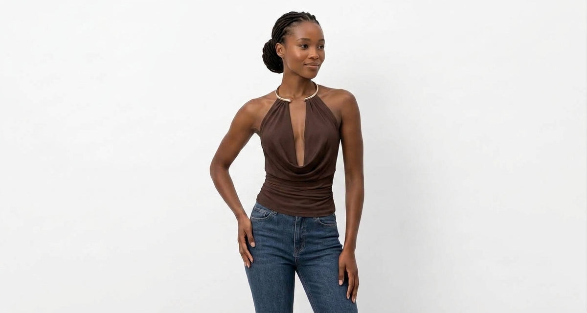 Sleeveless Halter-Neck Draped Front Top
