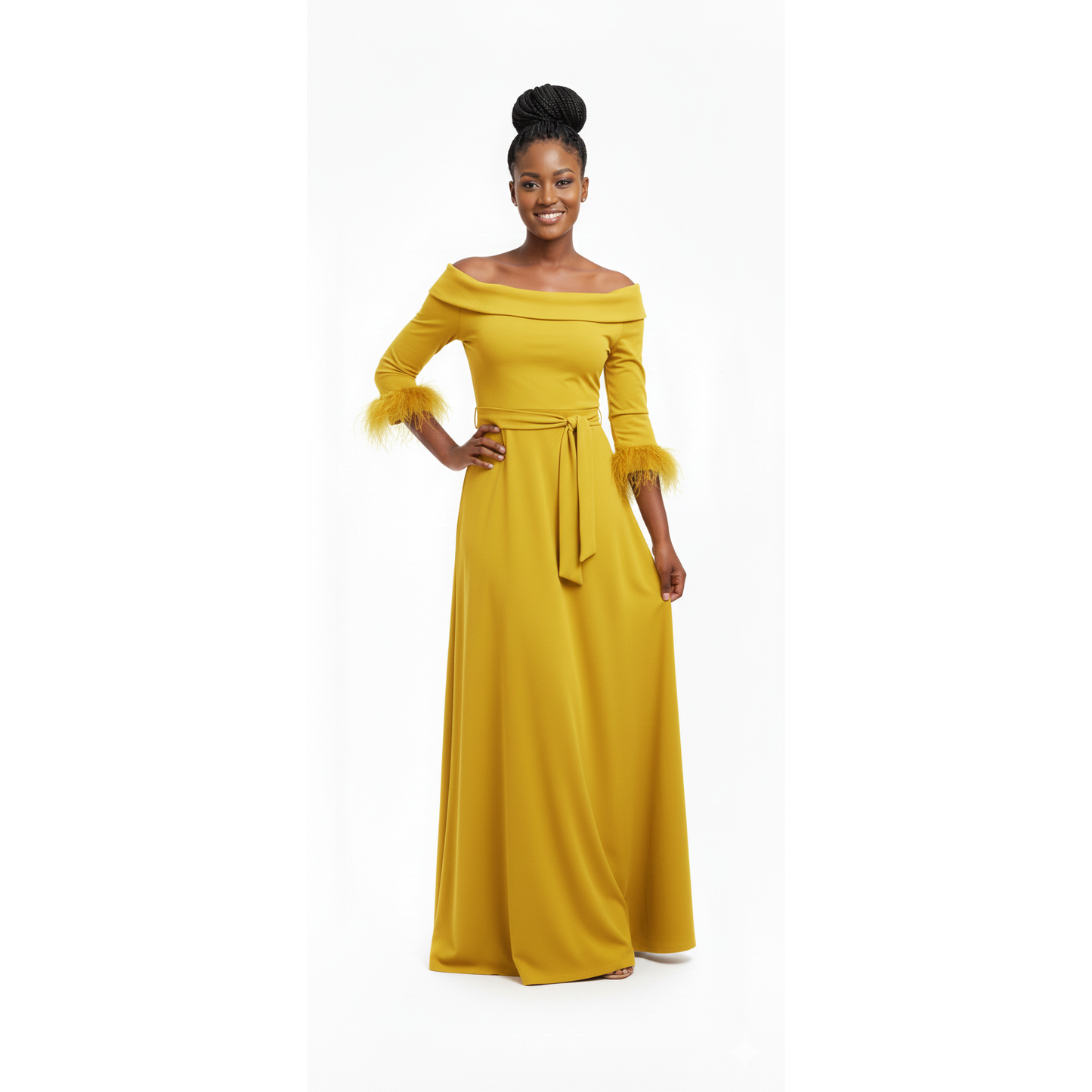 Off-Shoulder High Waisted Pleated Maxi Dress