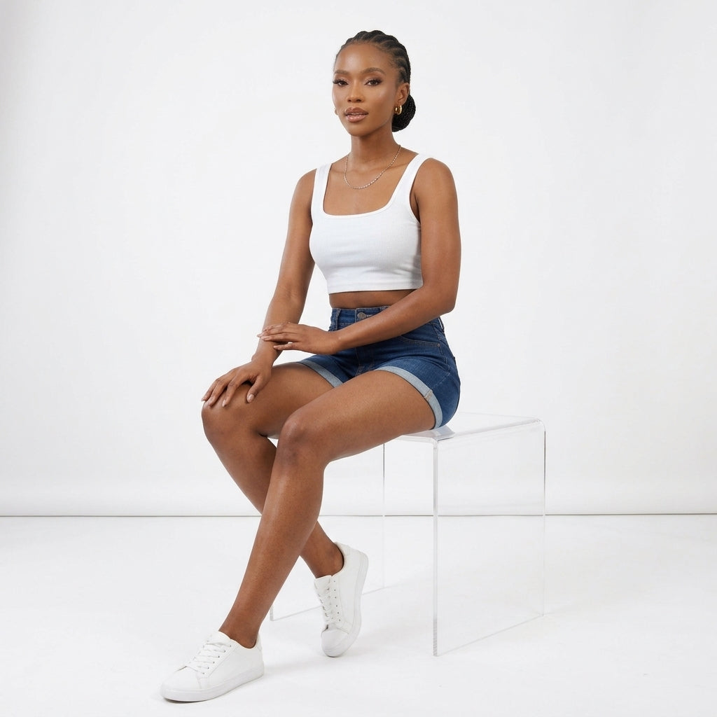 High-Waisted Turn-Up Hem Denim Shorts