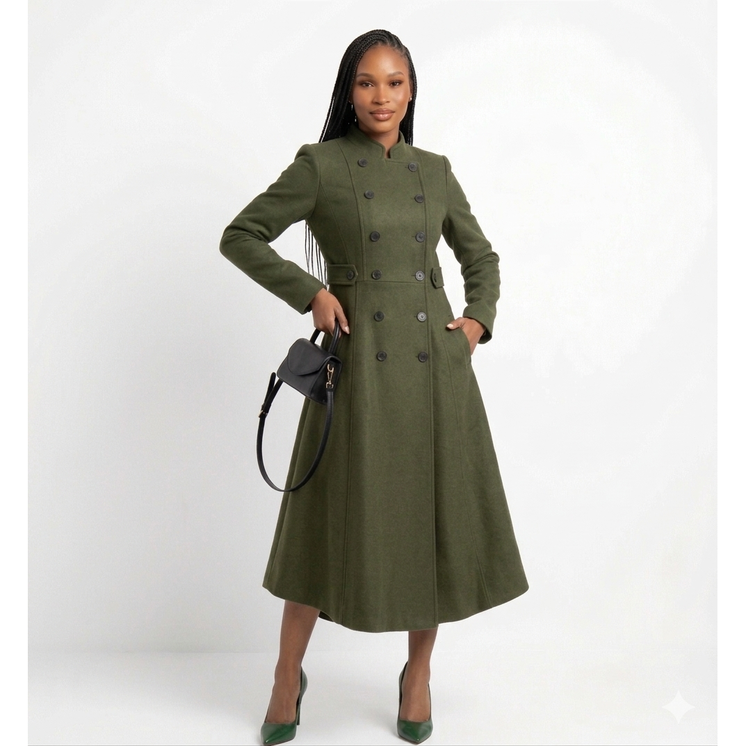 Plus Size Double-Breasted Long Elegant Overcoat.