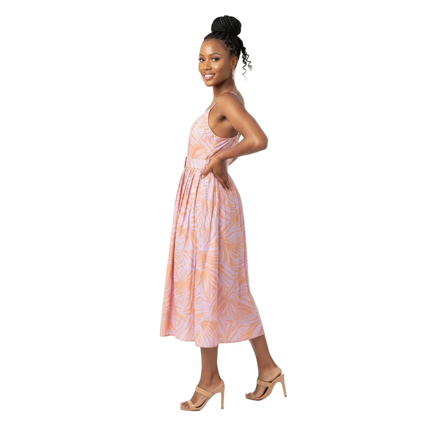 Sunset Palm Midi Flare Dress