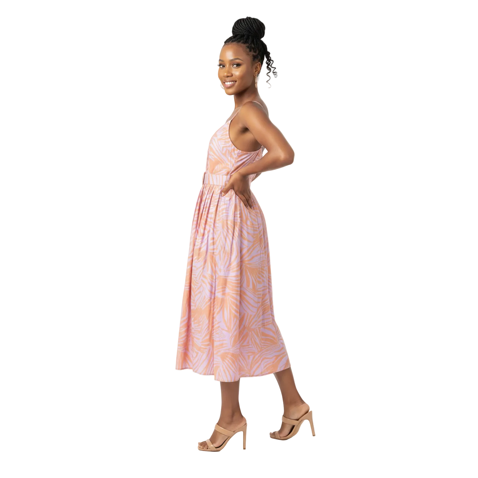 Sunset Palm Midi Flare Dress