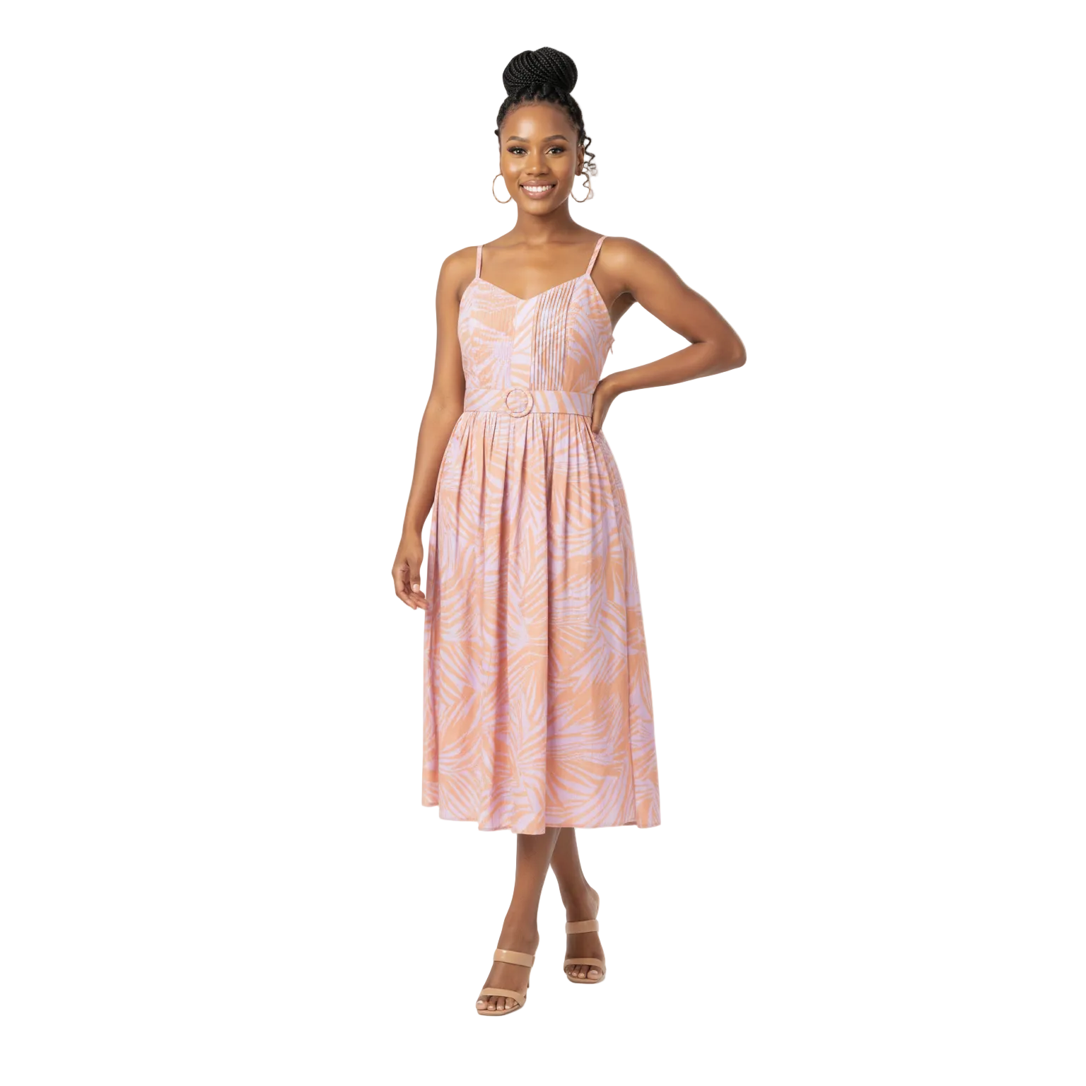 Sunset Palm Midi Flare Dress